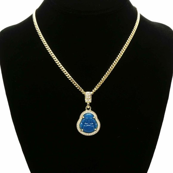 14k Men's Blue Pendant 24" Necklace